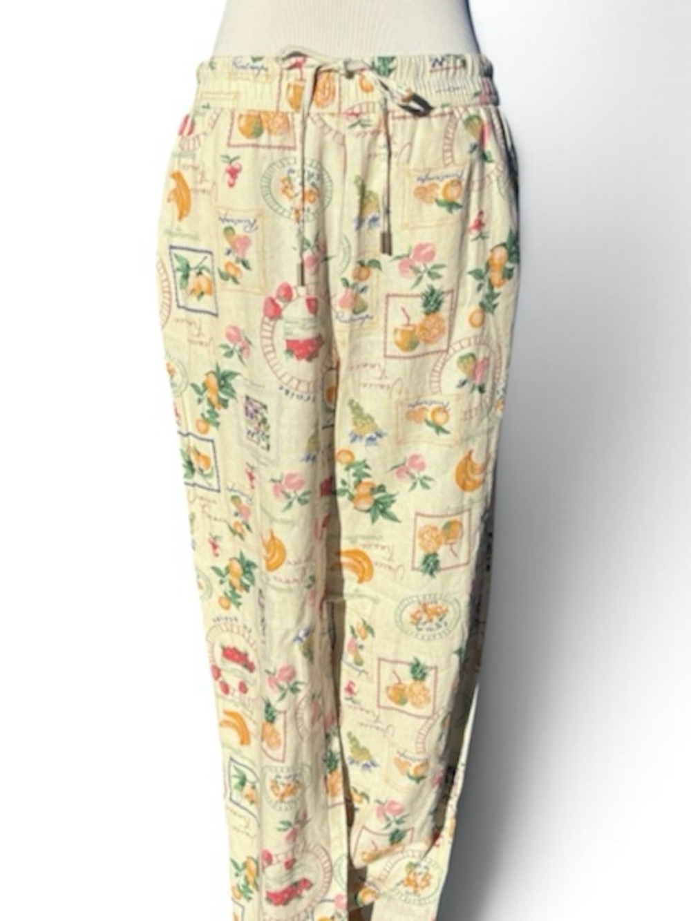 Rachel Zoe Cream Floral Print Drawstring Wide Leg Pants